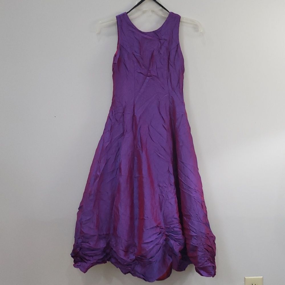 Jessica McClintock Girls Dress Purple Iridescent Taffeta Scallop Hem Crinoline